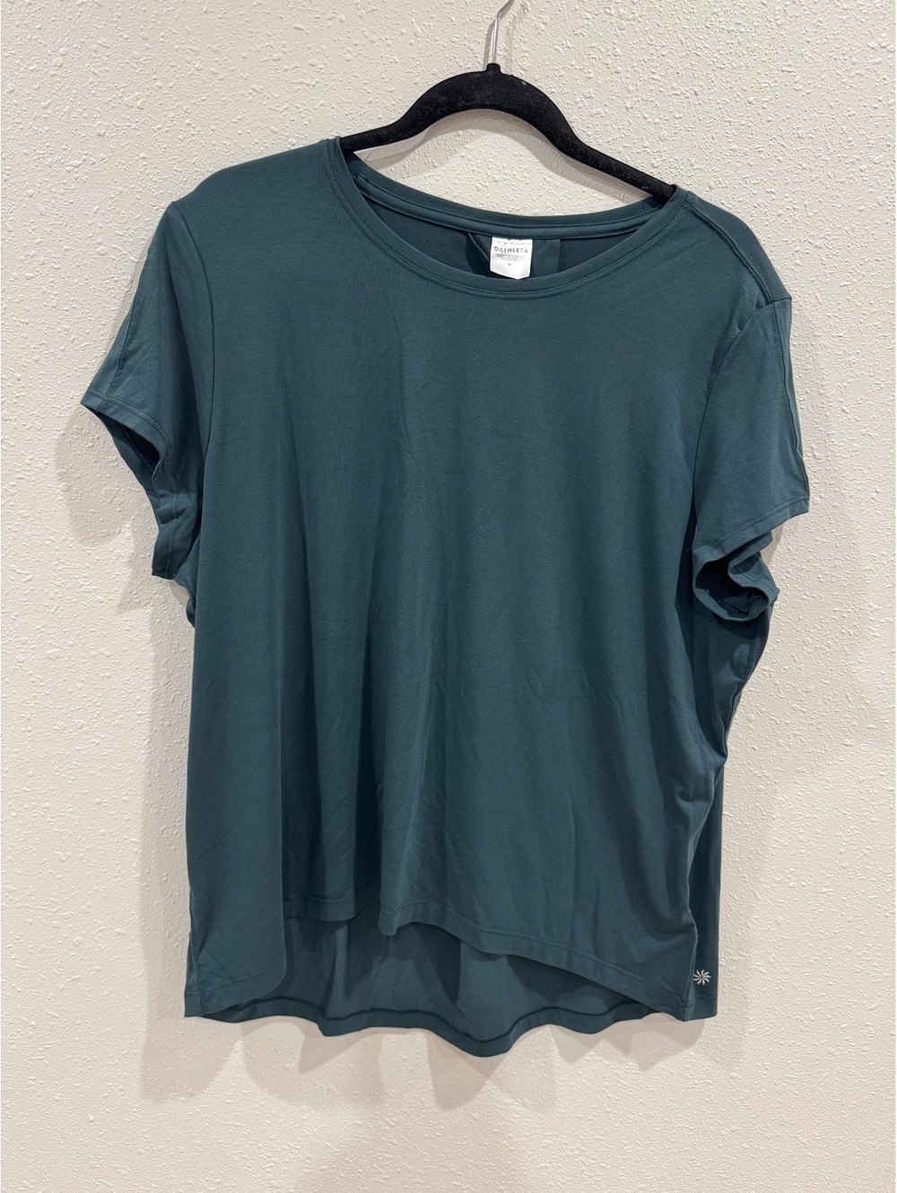 Athleta With Ease Tee Women’s Medium Teal Blue High Low Pleat Back T-Shirt